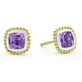 A LAGOS exclusive. Amethyst gemstone stud earrings surrounded by smooth sterling silver and 18K gold Caviar beading.
