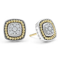 A LAGOS exclusive. Diamonds surrounded by sterling silver and 18K gold Caviar beading form these stud earrings. LAGOS diamonds are the highest quality natural stones.