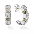 A LAGOS exclusive. Diamonds surrounded by sterling silver and 18K gold Caviar beading form these hoop earrings. LAGOS diamonds are the highest quality natural stones.