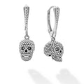 caviar silver beaded skull drop earrings