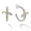 Sterling silver Caviar beading highlighted by 18K gold stations form these unique snake hoop earrings.