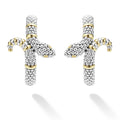 Rare Wonders Two-Tone Snake Hoop Earrings in sterling silver with 18K gold accents, featuring LAGOS caviar beading for a textured, elegant finish.