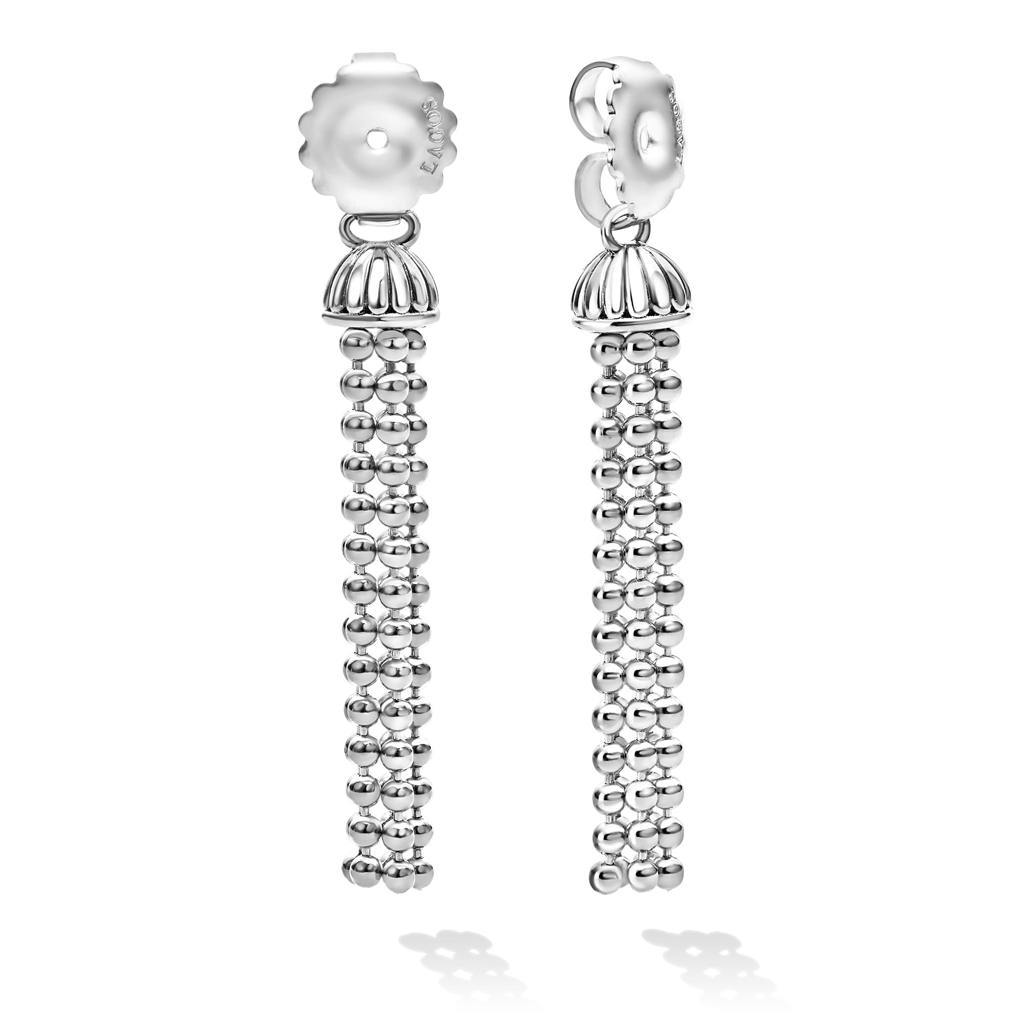 A LAGOS exclusive. Sterling silver and Caviar beading form these dramatic drop earring backs.