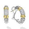 Pavé diamonds, 18K gold, and sterling silver Caviar beading form these signature hoop earrings. LAGOS diamonds are the highest quality natural stones.