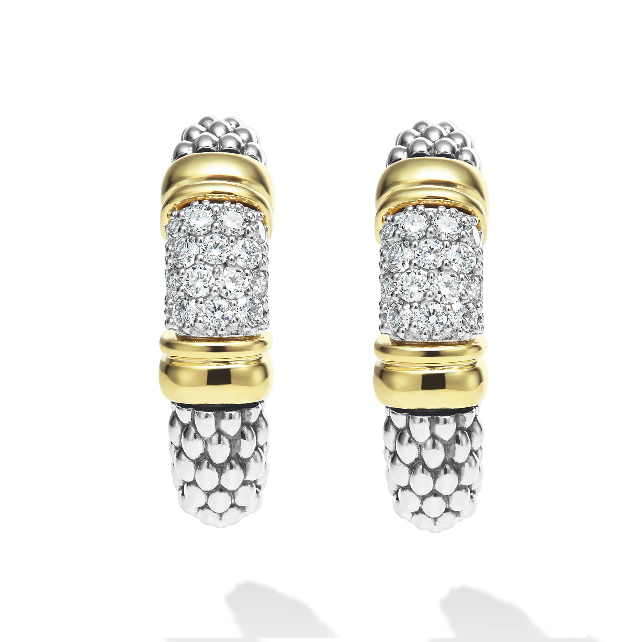 Signature Caviar Two-Tone Caviar Diamond Hoop Earrings