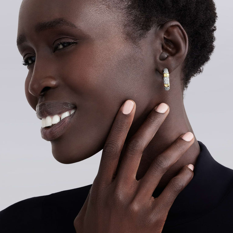 Signature Caviar Two-Tone Caviar Diamond Hoop Earrings