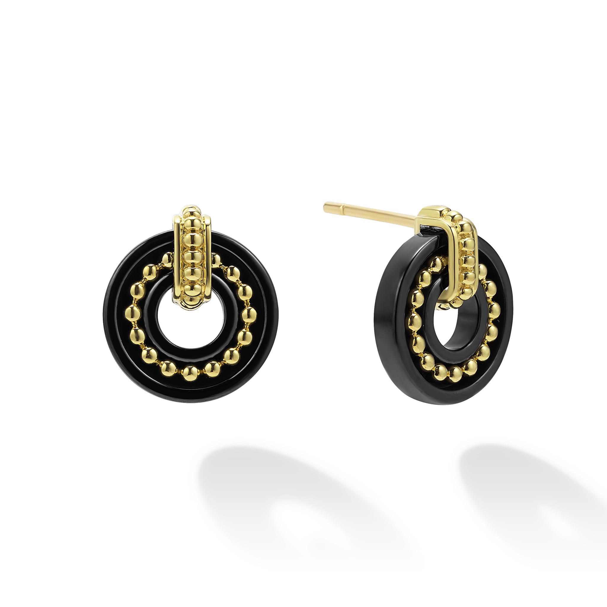 Black ceramic and 18K gold Caviar beading in a circle motif forms these stud earrings. Perfect for every day.