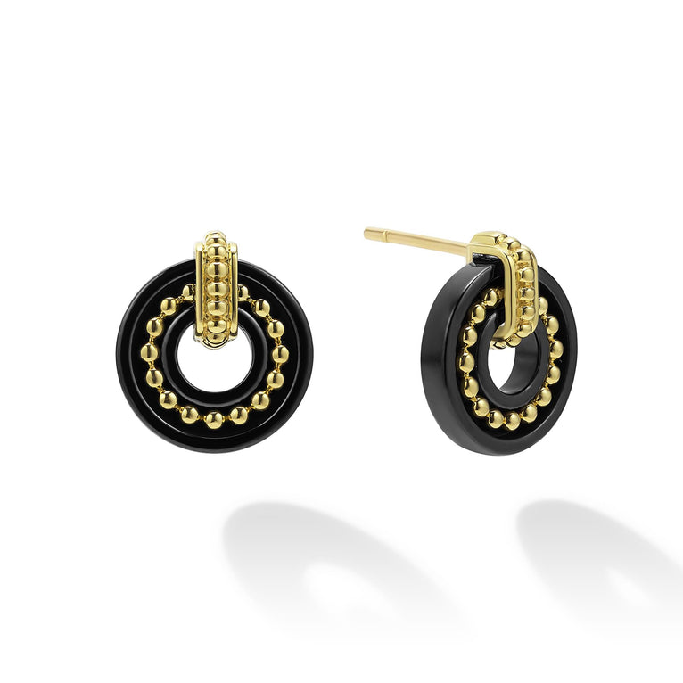 Black ceramic and 18K gold Caviar beading in a circle motif forms these stud earrings. Perfect for every day.
