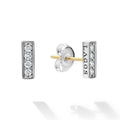 Caviar Spark Silver Linear Diamond Stud Earrings featuring two diamond-accented bars and a plain heart stud, showcasing refined elegance and minimalist design.