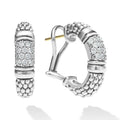 Pavé diamonds set with sterling silver form these classic Caviar hoop earrings. LAGOS diamonds are the highest quality natural stones.