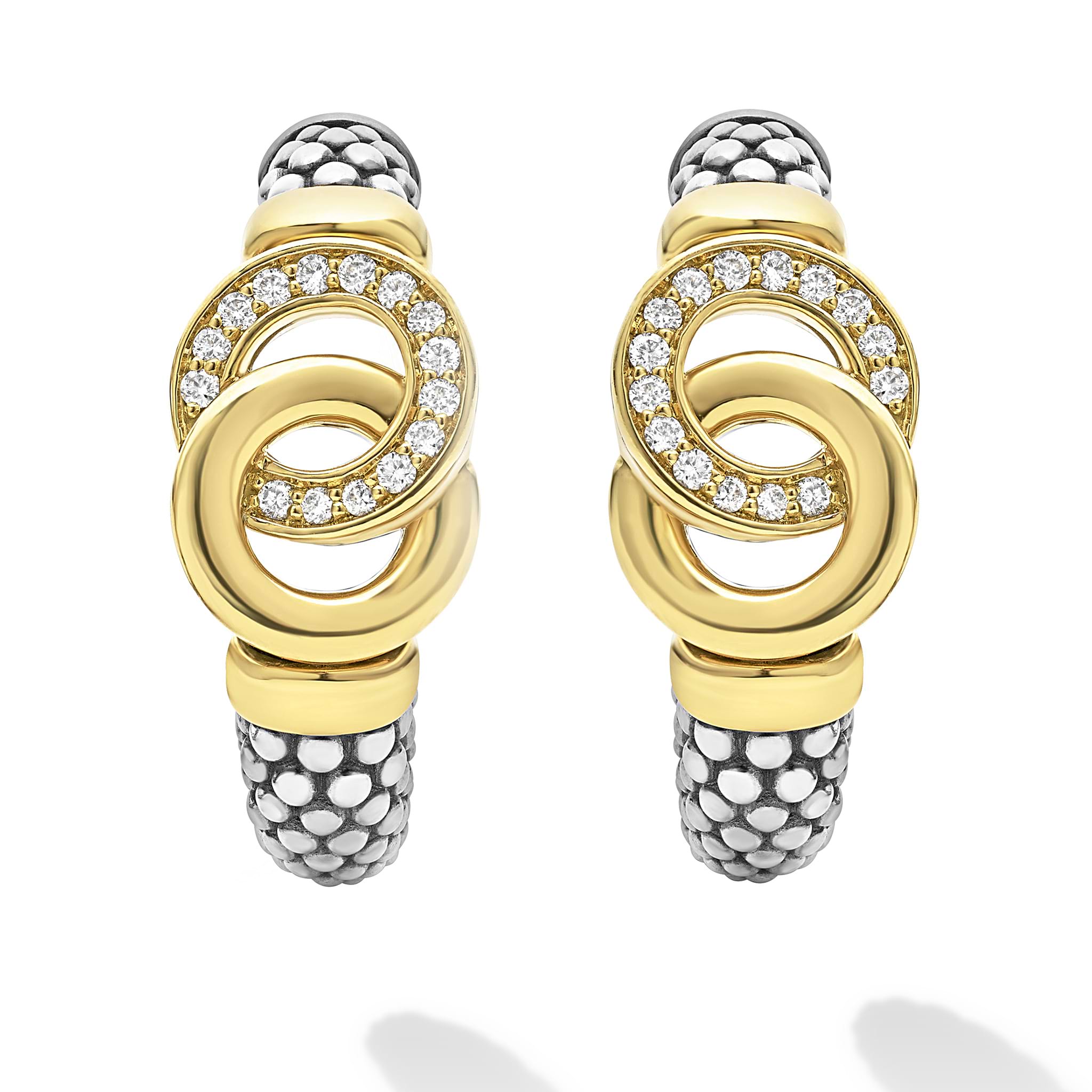 Signature Caviar Two-Tone Interlocking Diamond Hoop Earrings