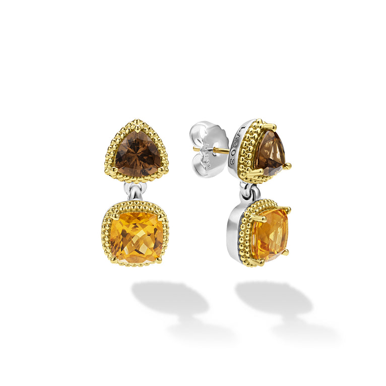 Studio 18K Gold Citrine & Smoky Quartz Drop Earrings