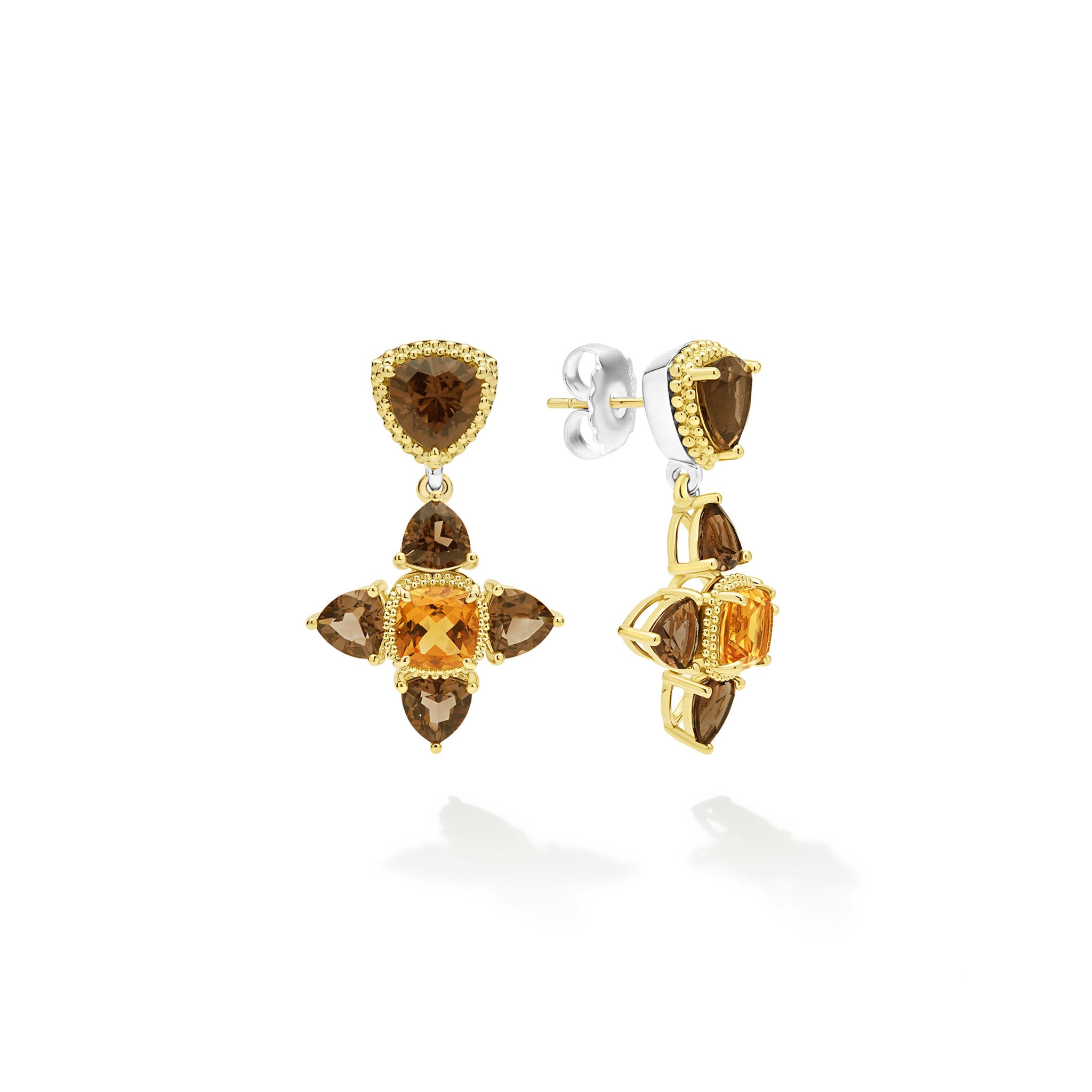 Studio Two-Tone Smoky Quartz and Citrine Floral Drop Earrings