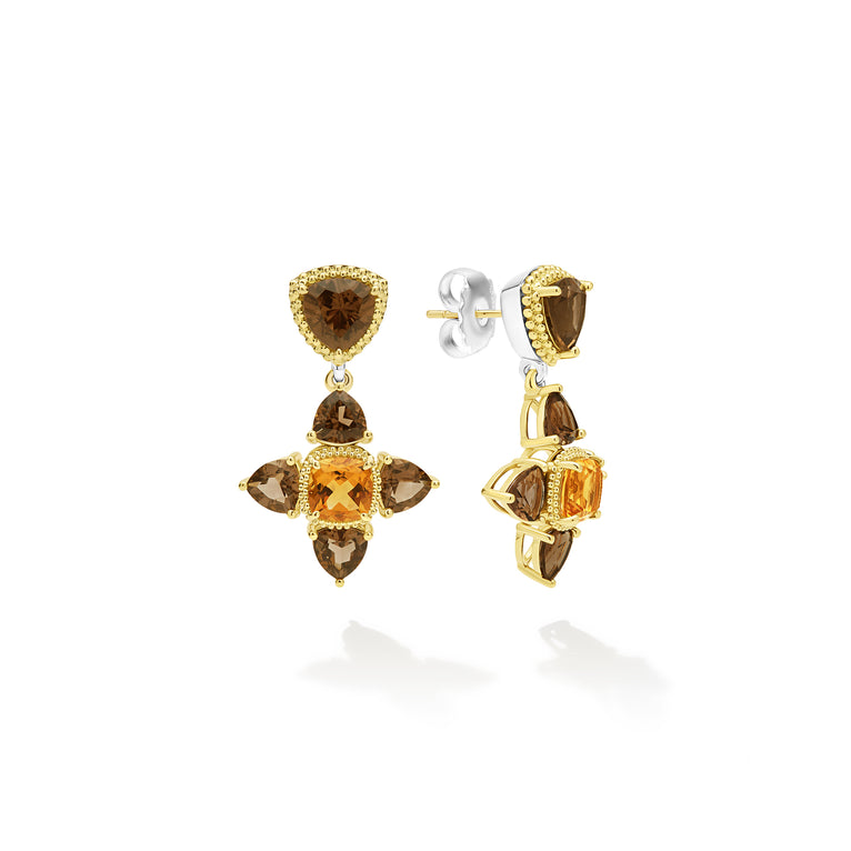 Studio Two-Tone Smoky Quartz and Citrine Floral Drop Earrings