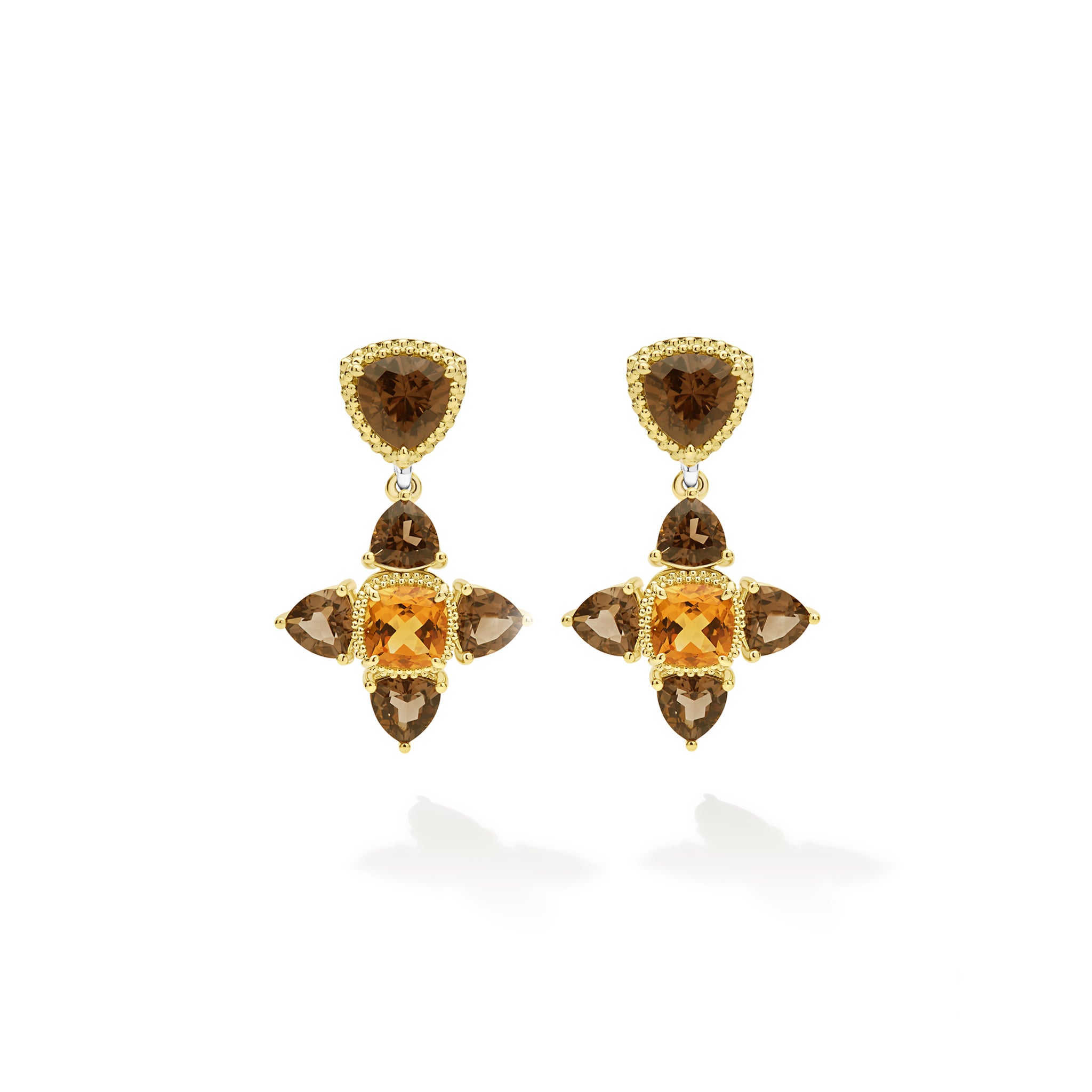 Studio Two-Tone Smoky Quartz and Citrine Floral Drop Earrings