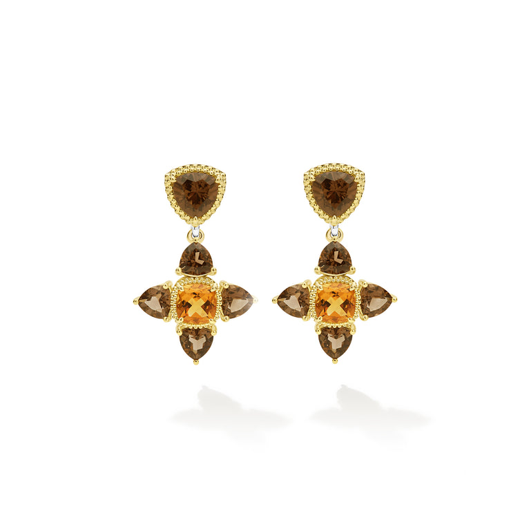 Studio Two-Tone Smoky Quartz and Citrine Floral Drop Earrings