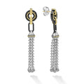 18K gold, black ceramic and sterling silver Caviar beading form these drop tassel earrings.