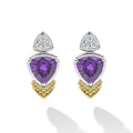 Caviar Color 18K Gold Diamond and Amethyst Trillion Drop Earrings