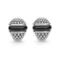 Black Caviar Black Ceramic Caviar Omega Clip Earrings with sterling silver beaded domes and smooth black ceramic inlay, showcasing LAGOS signature elegance and modern design.