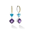 Rich purple amethyst paired with evergreen topaz make up these stunning hoop earrings. Featuring silver settings and 18k gold Caviar beading for a chic two-tone effect.