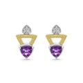 Caviar Color Two-Tone Diamond Triangle Amethyst Earrings