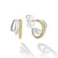 Sterling silver and 18K gold Caviar beading form these beautiful triple mini hoop earrings.