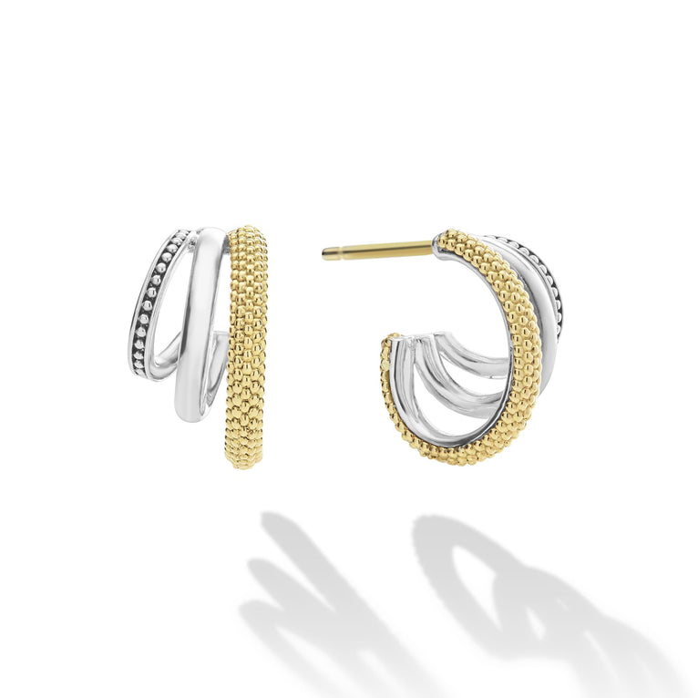 Caviar Lux Two-Tone Three Ring Hoop Earrings