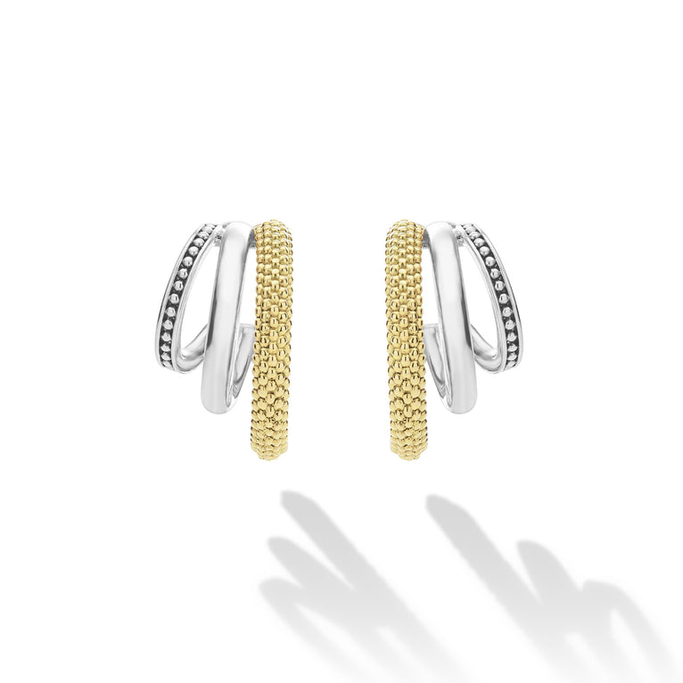 Caviar Lux Two-Tone Three Ring Hoop Earrings