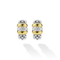 front of sterling silver beaded earrings with gold and diamond details 