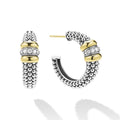 side of medium sterling silver beaded hoop earrings with gold and diamond accents