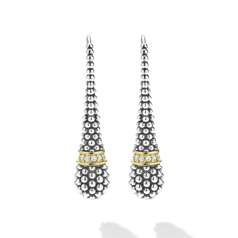 sterling silver and gold beaded teardrop earrings with french wire and diamond details