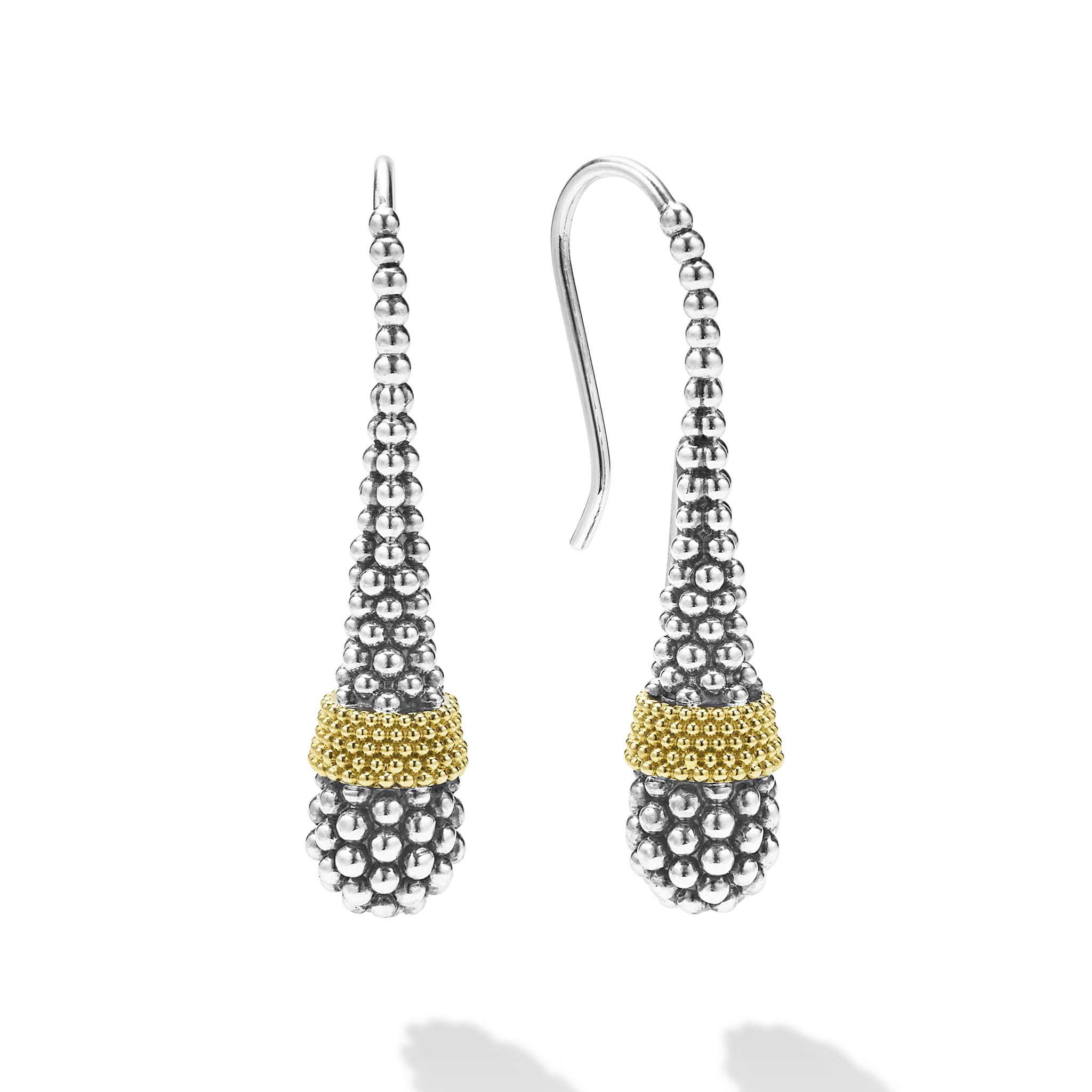 sterling silver and gold beaded teardrop earrings with french wire