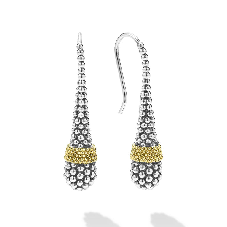 sterling silver and gold beaded teardrop earrings with french wire