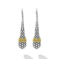 front of sterling silver and gold beaded teardrop earrings with french wire