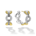 opened tiny beaded sterling silver and gold link hoop earrings with diamonds with LAGOS engraving 