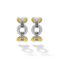 front of tiny beaded sterling silver and gold link hoop earrings with diamonds 