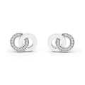 Signature Caviar Silver Interlocking Diamond Stud Earrings feature polished sterling silver loops with pavé-set stones, showcasing elegance and timeless design.
