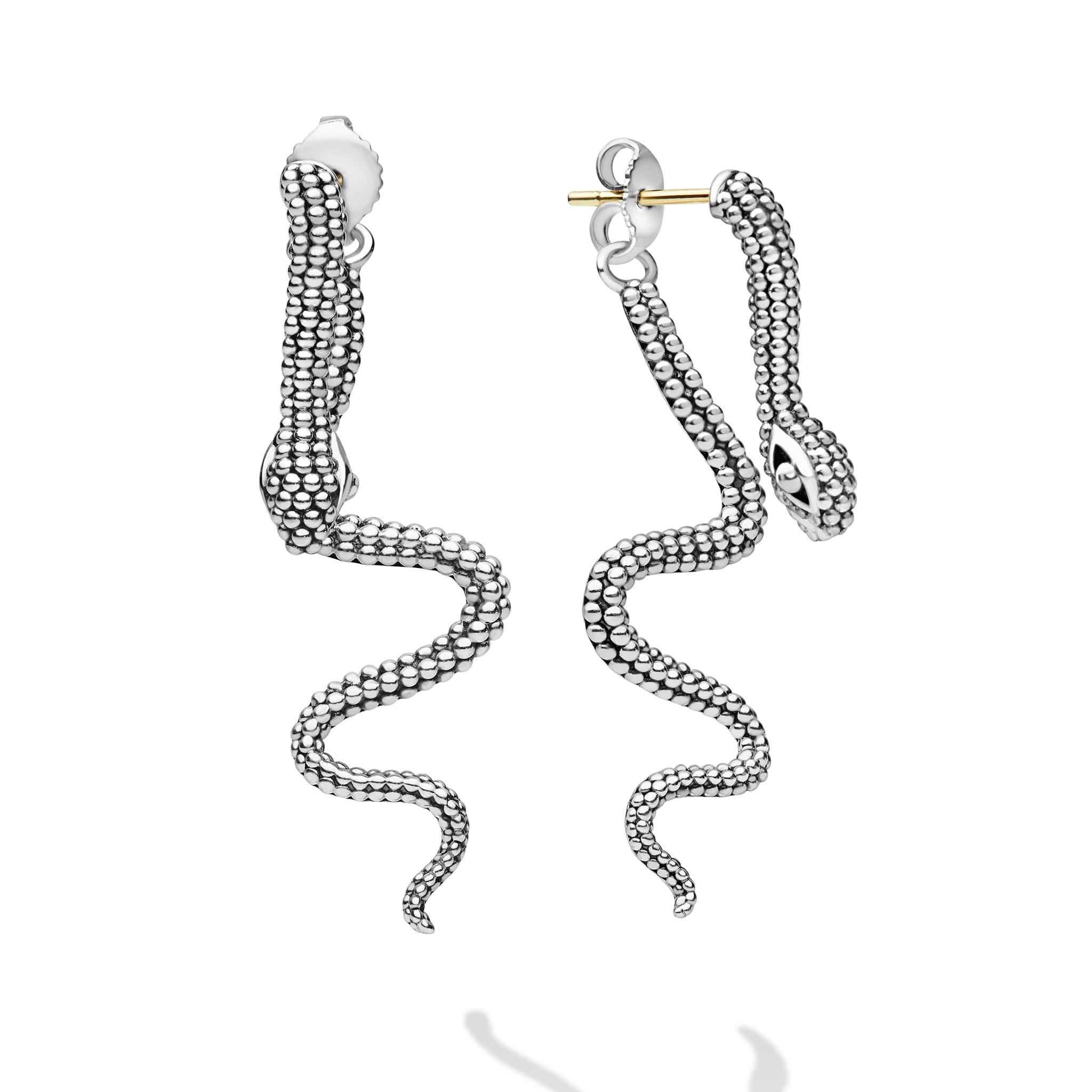 Signature Caviar Sterling Silver Snake Drop Earrings