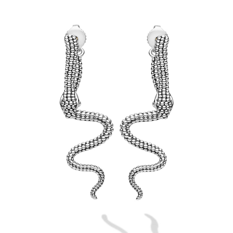 Signature Caviar Sterling Silver Snake Drop Earrings