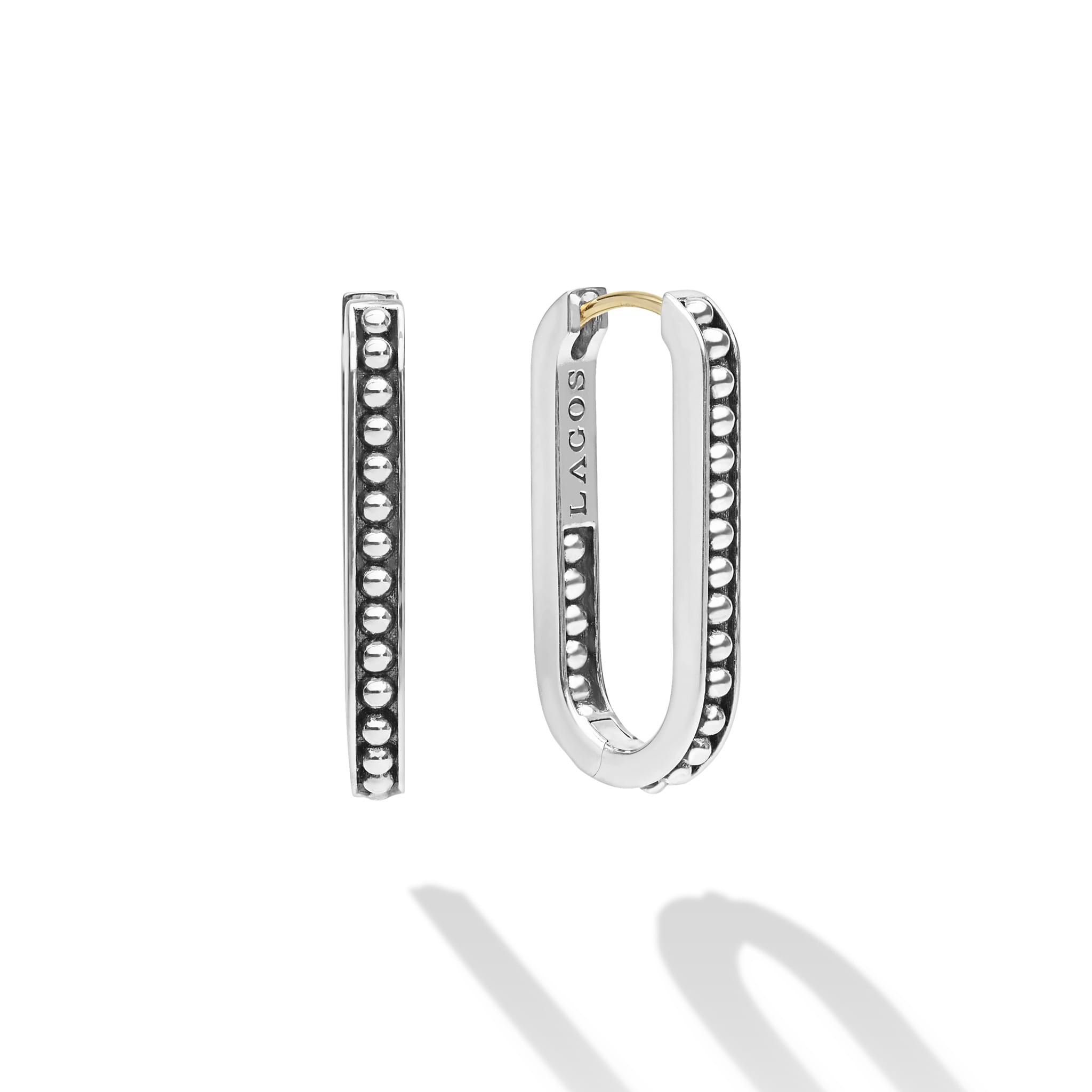 Signature Caviar Sterling Silver Beaded Linear Hoop Earrings