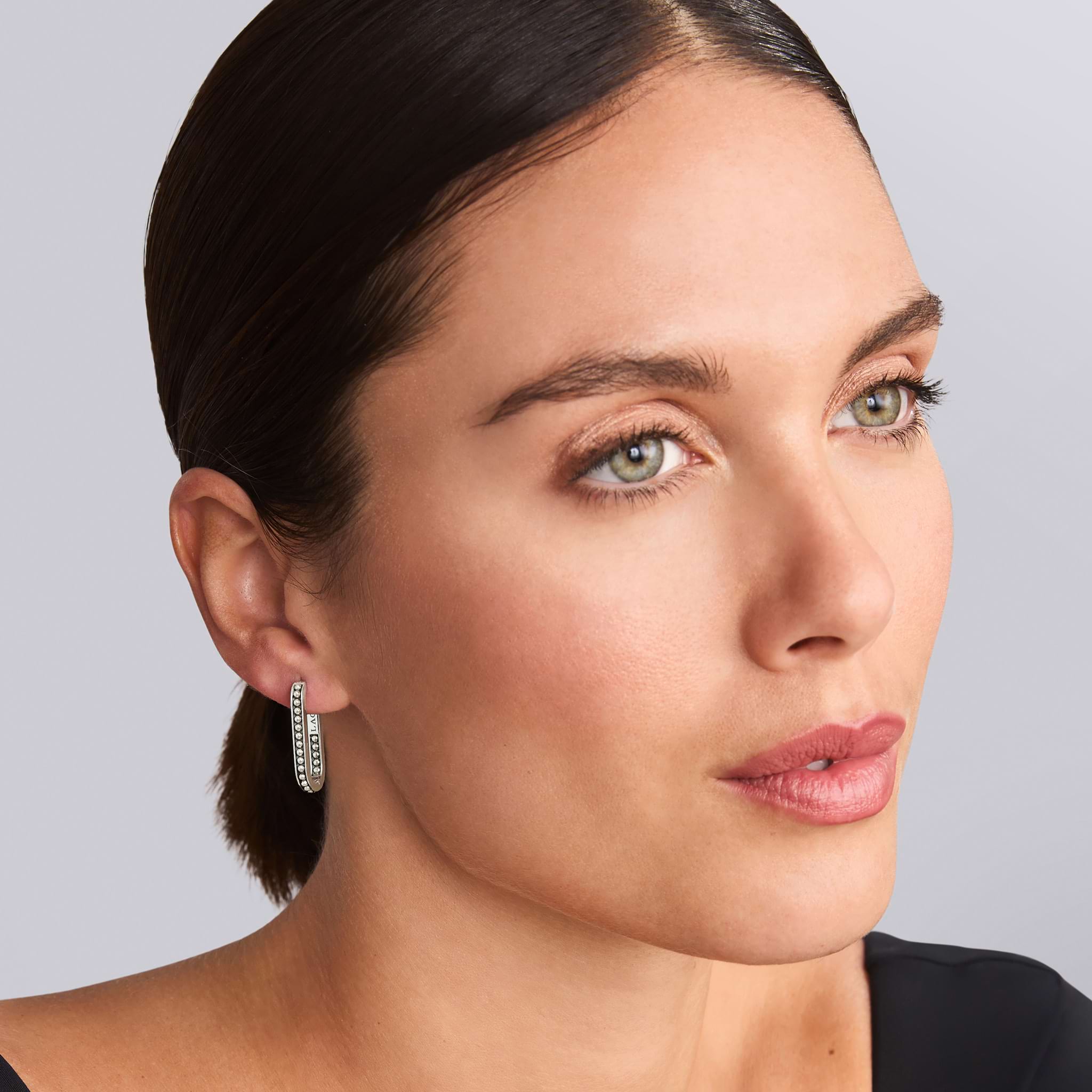 Signature Caviar Sterling Silver Beaded Linear Hoop Earrings