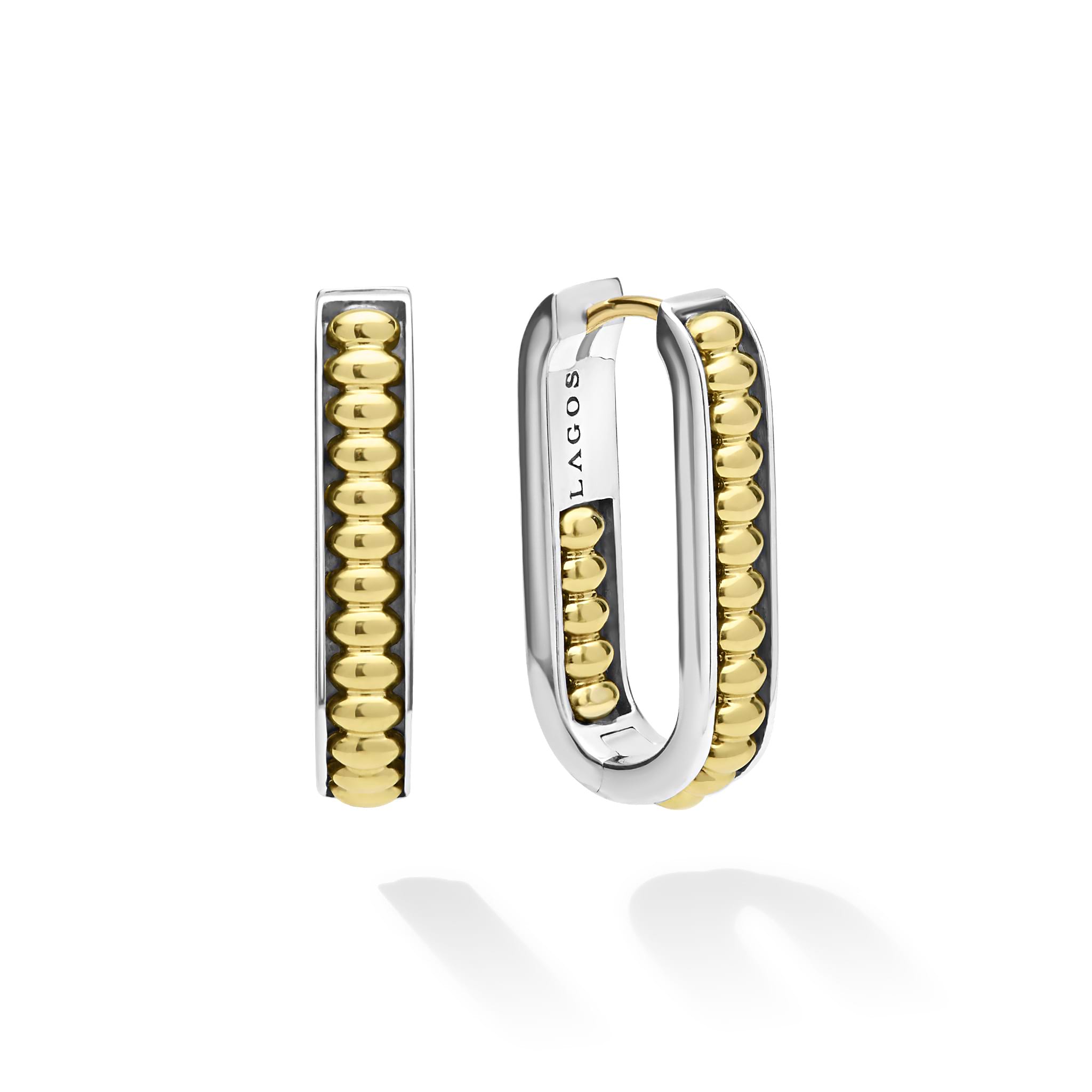 side of everyday medium size gold beaded with sterling silver hoop earrings 
