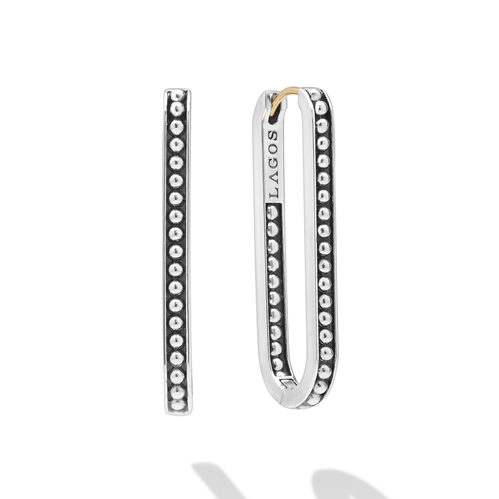 Signature Caviar Large Sterling Silver Beaded Linear Hoop Earrings
