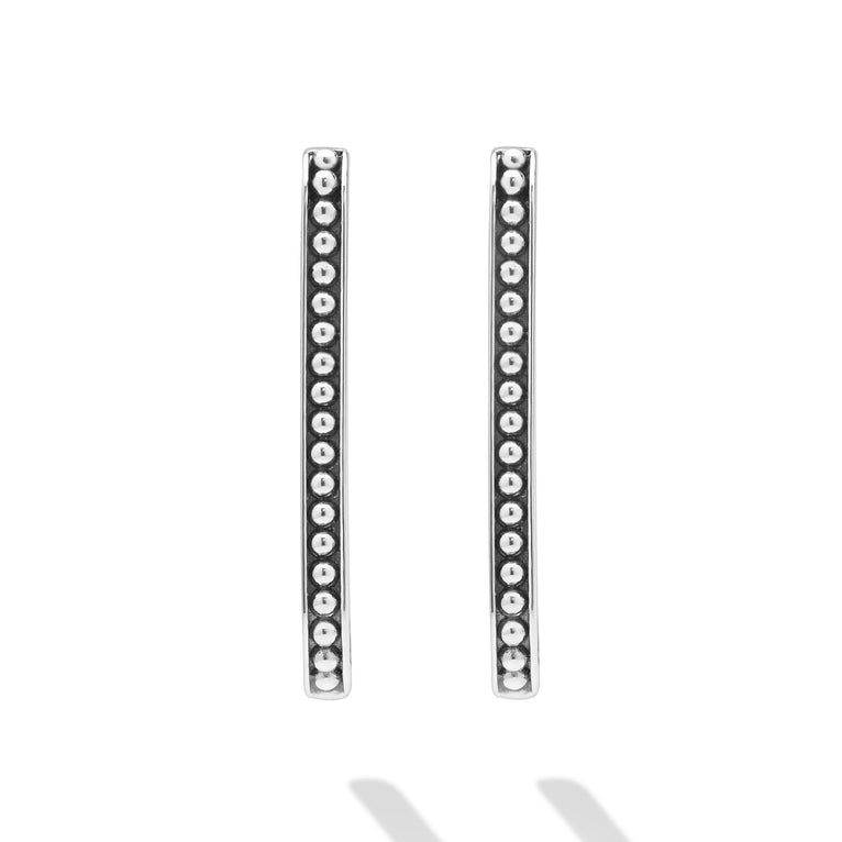Signature Caviar Large Sterling Silver Beaded Linear Hoop Earrings