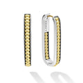 side of large sized everyday gold beaded with sterling silver hoop earrings 
