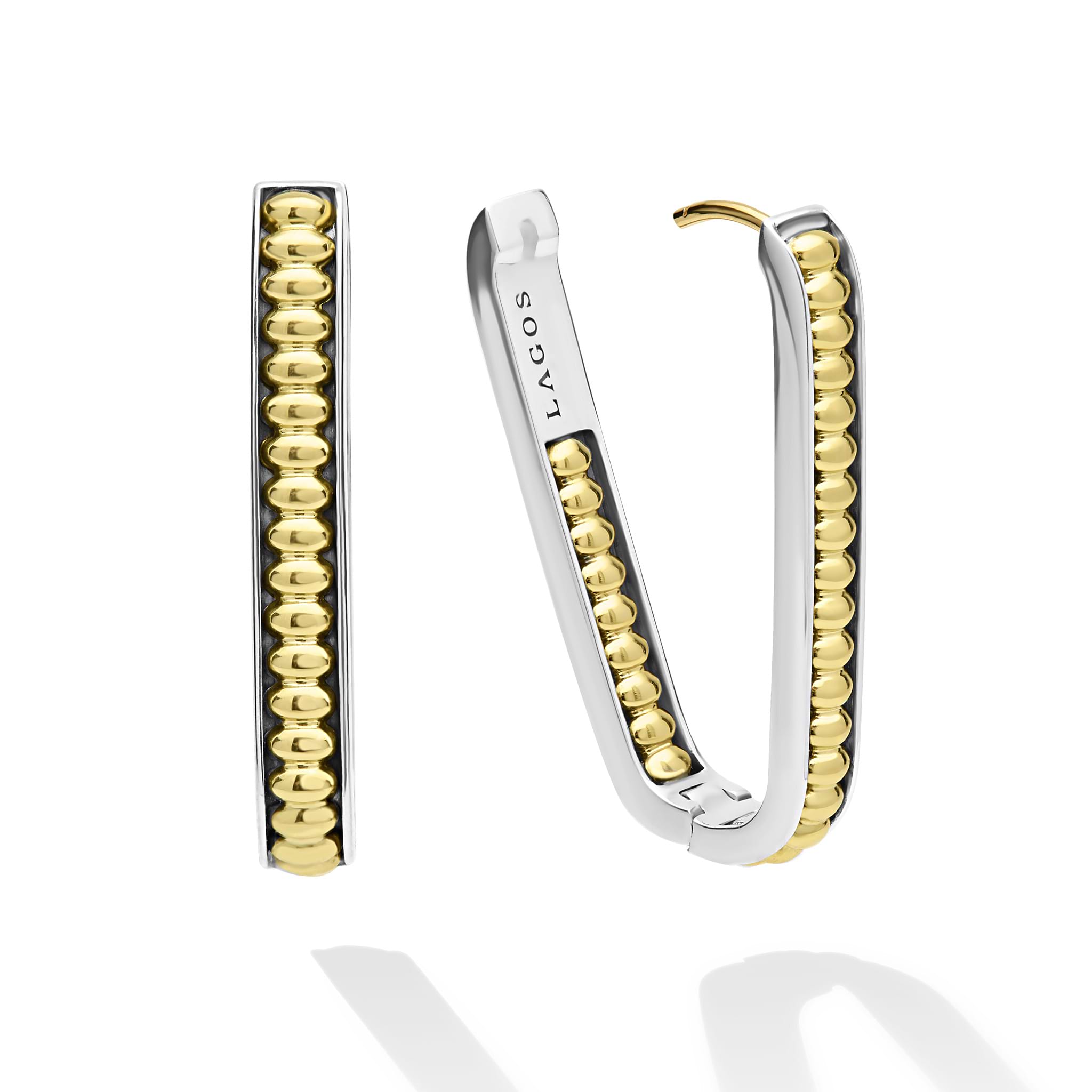 opened large sized everyday gold beaded with sterling silver hoop earrings 