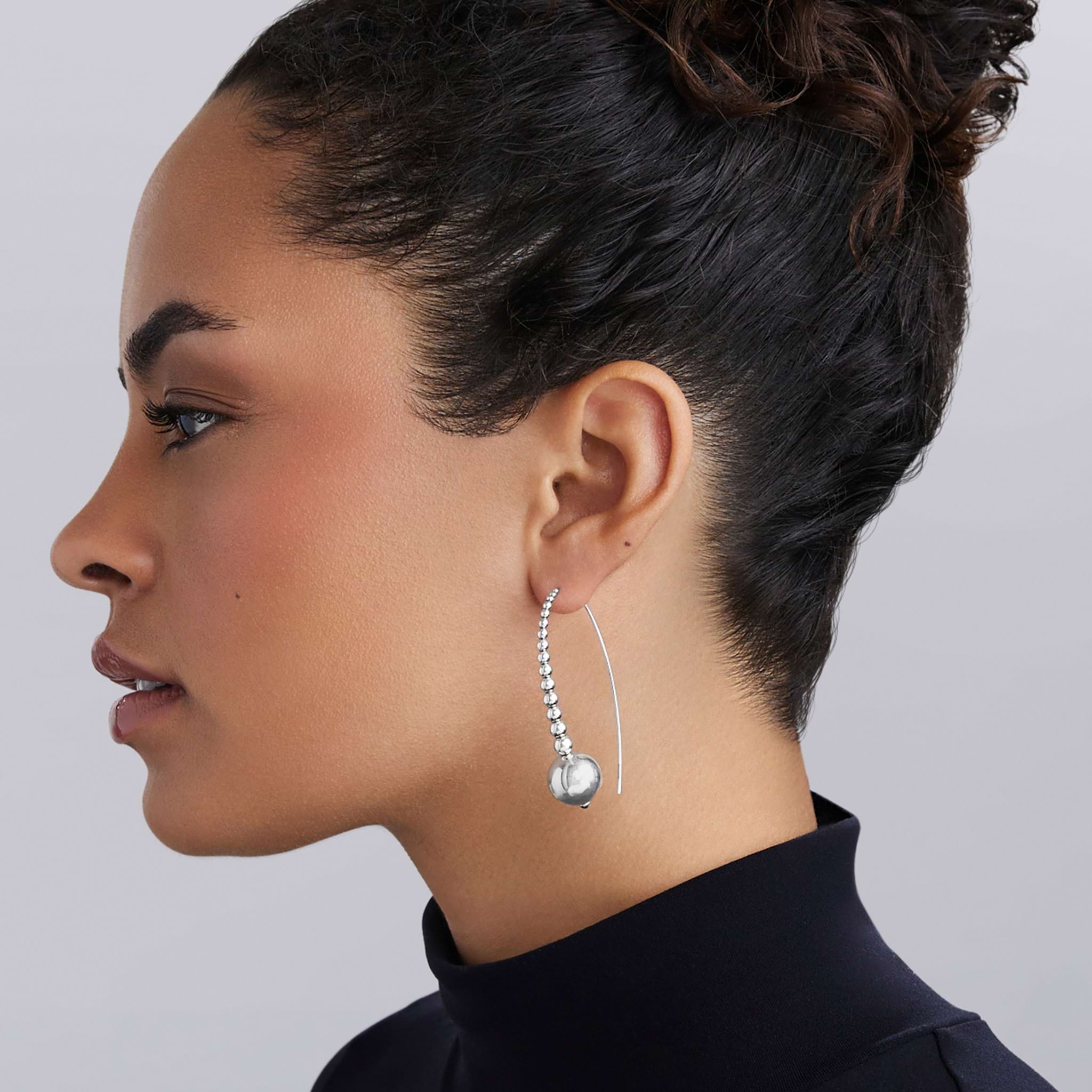 Caviar Bubbly Silver Graduated Bead Earrings