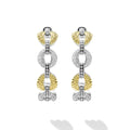 front of sterling silver beaded link hoop earrings with gold and diamonds