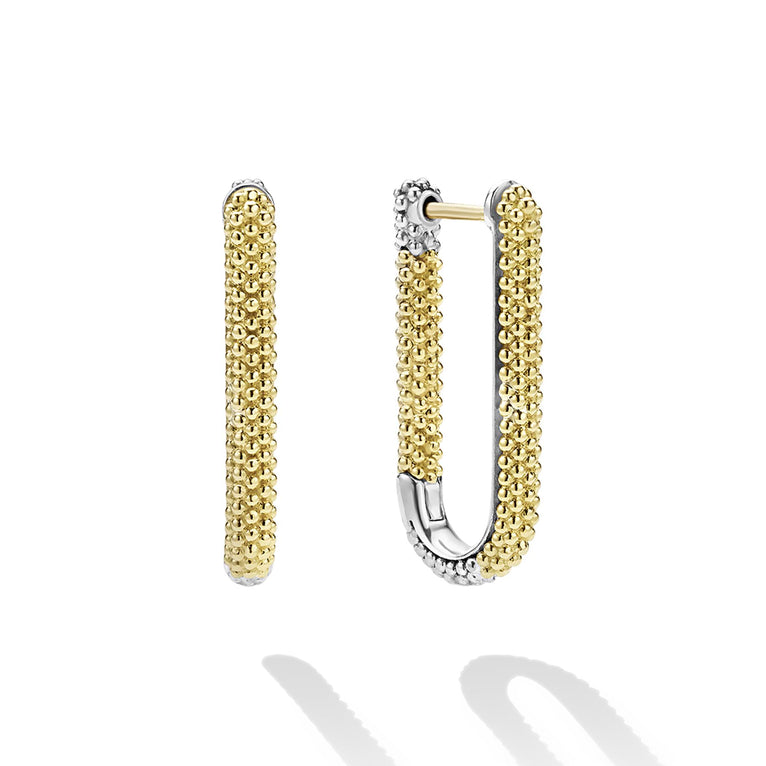 Caviar Lux Two-Tone Mini Caviar Hoop Earrings with textured gold beading and sterling silver, showcasing LAGOS's craftsmanship and elegance.