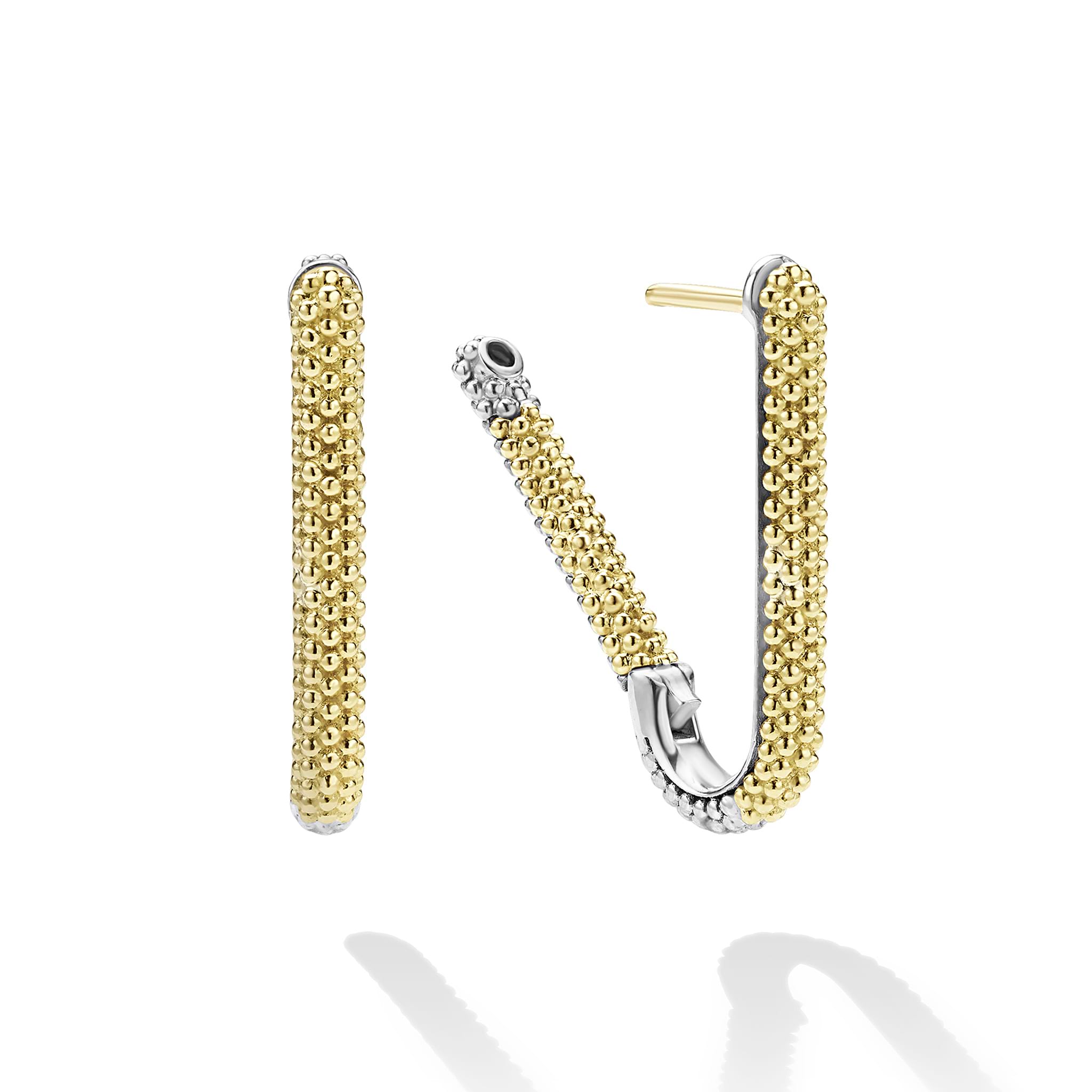 Caviar Lux Two-Tone Mini Caviar Hoop Earrings feature gold-tone beading on polished silver, showcasing LAGOS elegance and craftsmanship in a refined, modern design.